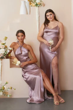 Monica Shiny Satin Dress - Dark Mauve -US Skirt Sales 2024 20210909 BIRDYGREY FLORAL 1763 3 RT