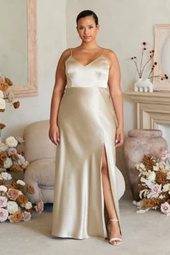 Jay Shiny Satin Dress - Neutral Champagne -US Skirt Sales 2024 20220727 BIRDYGREY 0384 RT 9f7eb009 a04b 4ff1 82bd b3bcf5de516a