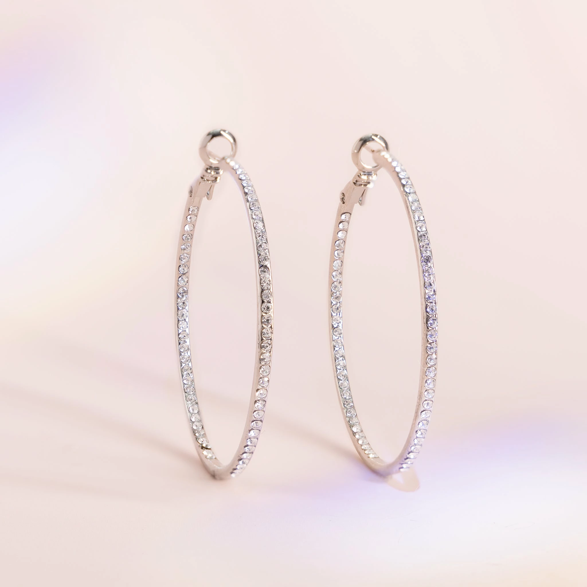Large Lansing Pave Hoops - Silver 4 Large Lansing Pave Hoops - Silver - Image 4