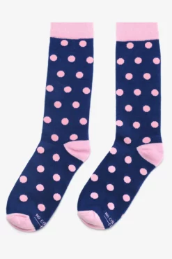 Polka Dot Groomsmen Socks By No Cold Feet - Navy -US Skirt Sales 2024 BIRDY GREY NO COLD FEET SOCKS NAVY BLUE PINK POLKA DOTS 02