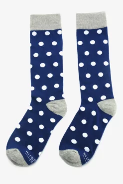 Polka Dot Groomsmen Socks By No Cold Feet - Blue -US Skirt Sales 2024 BIRDY GREY NO COLD FEET SOCKS NAVY BLUE WHITE POLKA DOTS 02