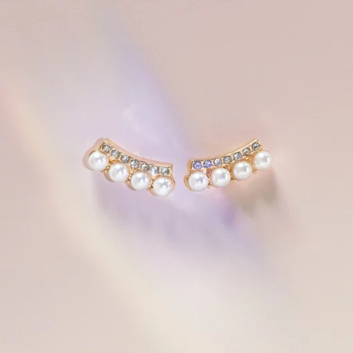 Plano Pearl And Crystal Studs -US Skirt Sales 2024 BIRDY GREY PLANO PEARL CRYSTAL STUDS GOLD 01