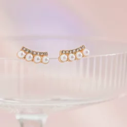 Plano Pearl And Crystal Studs -US Skirt Sales 2024 BIRDY GREY PLANO PEARL CRYSTAL STUDS GOLD 02