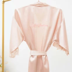 Claudine Lace Robe - Pale Blush -US Skirt Sales 2024 BIRDYGREY SILKROBES1307.RT