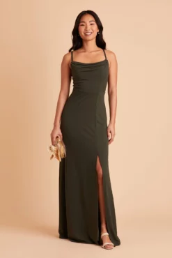 Ash Crepe Dress - Olive -US Skirt Sales 2024 BIRDY GREY ASH BRIDESMAID DRESS OLIVE 02