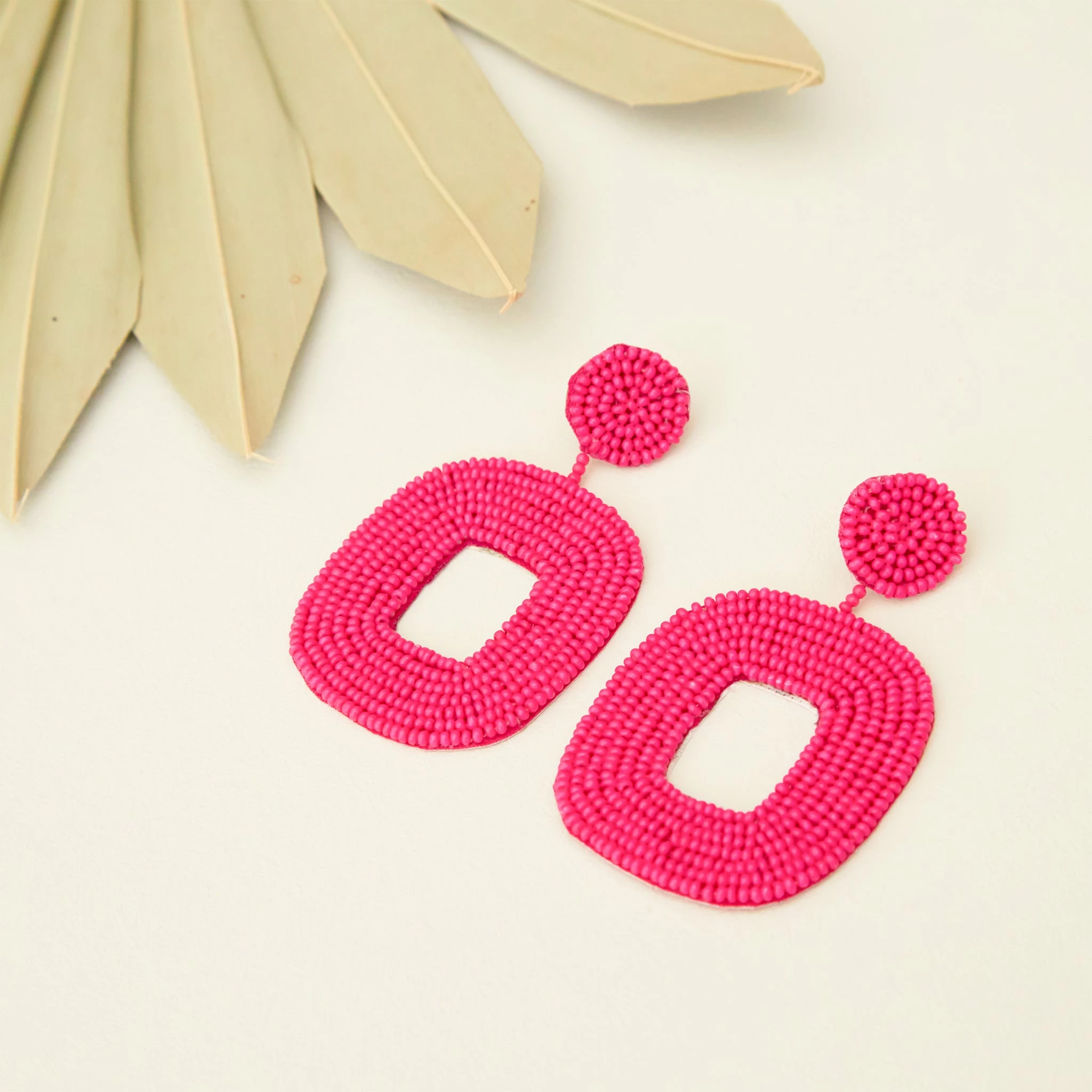 Beaded Drop Earrings - Pink 3 Beaded Drop Earrings - Pink - Image 3