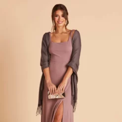 Shawl With Fringe - Dark Grey -US Skirt Sales 2024 BIRDY GREY CASHMERE SHAWL DARK GRAY 06