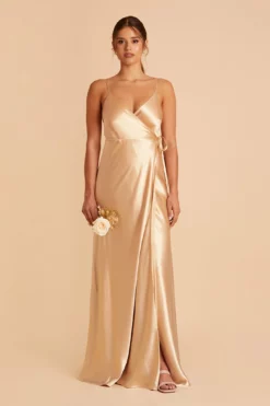 Cindy Shiny Satin Dress - Gold