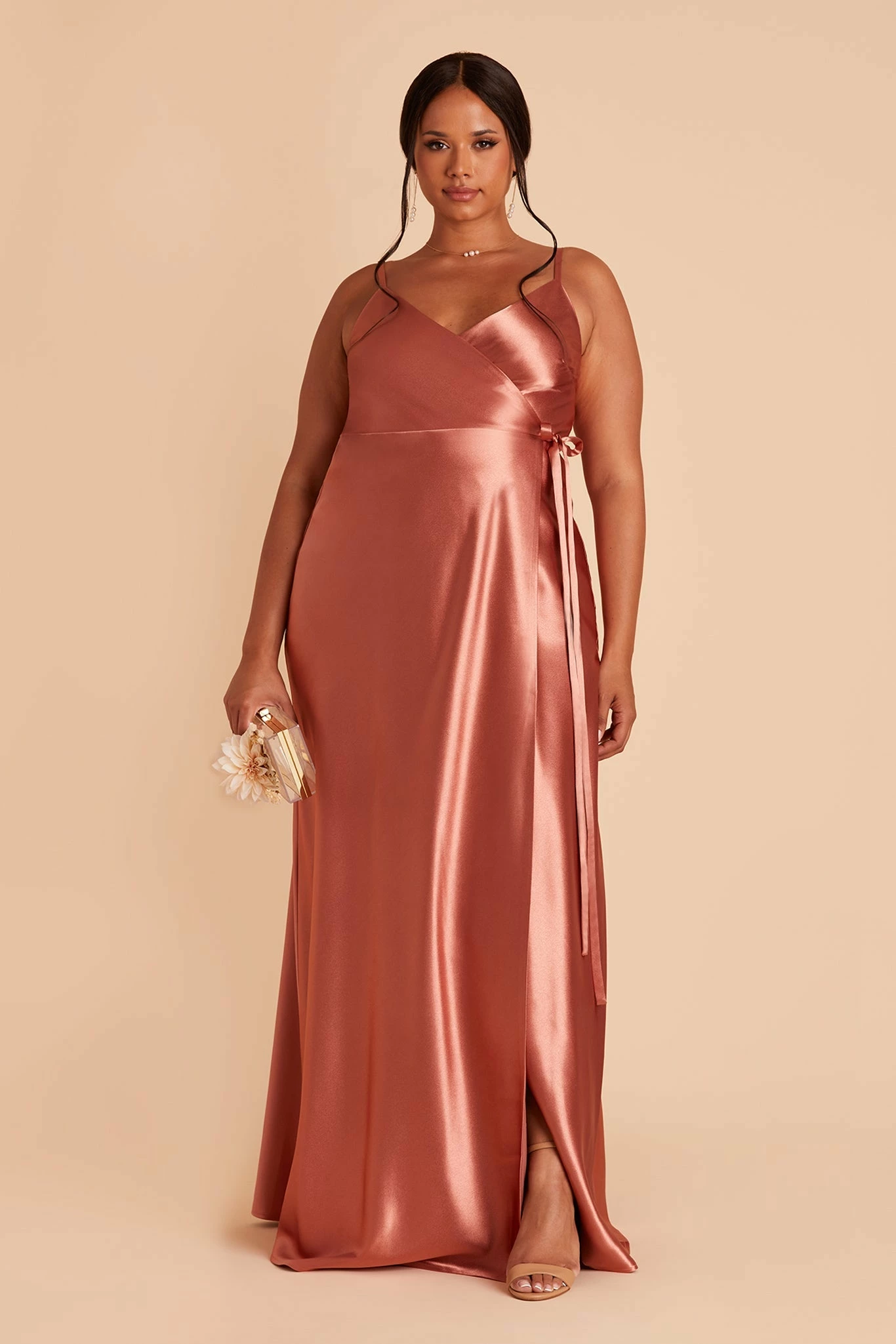 Cindy Shiny Satin Dress - Terracotta - Image 9