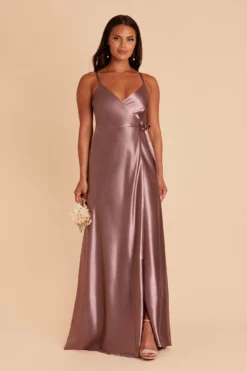 Cindy Shiny Satin Dress - Dark Mauve