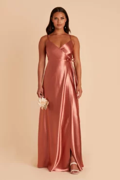 Cindy Shiny Satin Dress - Terracotta -US Skirt Sales 2024 BIRDY GREY CINDY SATIN BRIDESMAID DRESS TERRACOTTA 01
