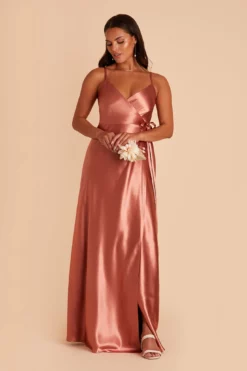 Cindy Shiny Satin Dress - Terracotta