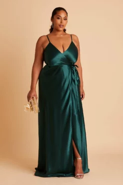 Cindy Shiny Satin Dress - Emerald