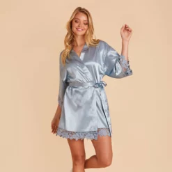 Claudine Lace Robe - Dusty Blue -US Skirt Sales 2024 BIRDY GREY CLAUDINE SATIN LACE BRIDESMAID ROBE DUSTY BLUE 03