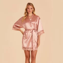 Claudine Lace Robe - Dusty Rose