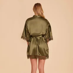 Claudine Lace Robe - Olive -US Skirt Sales 2024 BIRDY GREY CLAUDINE SATIN LACE BRIDESMAID ROBE OLIVE 05