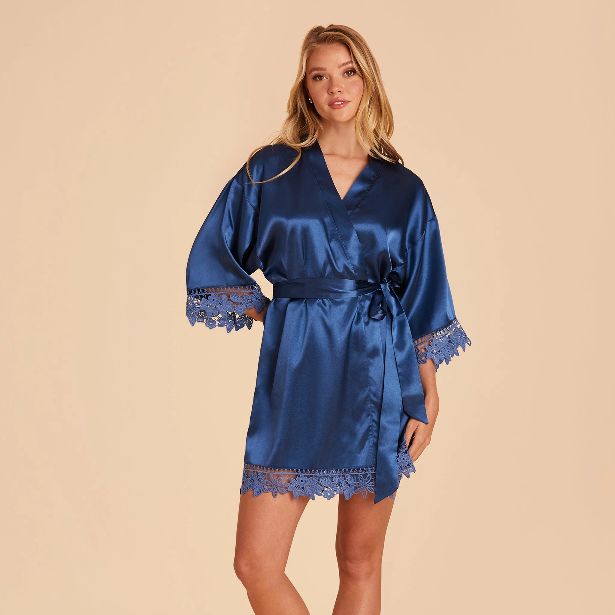 Claudine Lace Robe - Slate Blue 1 Claudine Lace Robe - Slate Blue