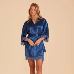 Claudine Lace Robe - Slate Blue 11 Claudine Lace Robe - Slate Blue -US Skirt Sales 2024 BIRDY GREY CLAUDINE SATIN LACE BRIDESMAID ROBE SLATE BLUE 02