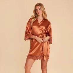 Claudine Lace Robe - Terracotta -US Skirt Sales 2024 BIRDY GREY CLAUDINE SATIN LACE BRIDESMAID ROBE TERRACOTTA 02