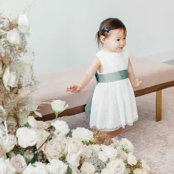 Liz Flower Girl Sash - Sheen Sea Glass -US Skirt Sales 2024 BIRDY GREY ELIZABETH FLOWER GIRL SASH SEA GLASS 02 scaled