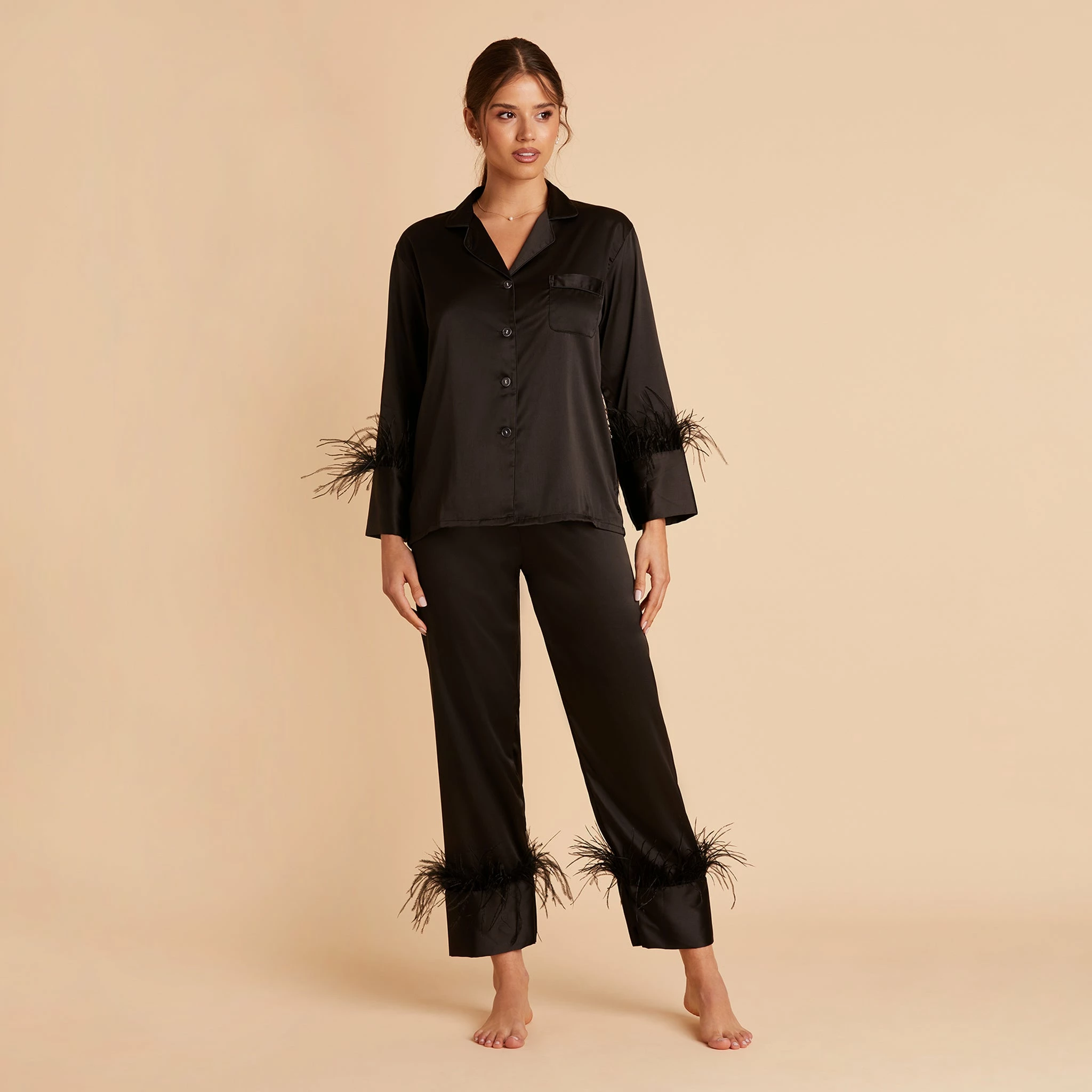 Feathered Pajama Set - Black 4 Feathered Pajama Set - Black - Image 4