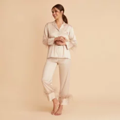 Feathered Pajama Set - Champagne -US Skirt Sales 2024 BIRDY GREY FEATHERED PJ SET TAUPE 02