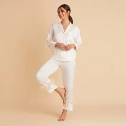 Feathered Pajama Set - White 8 Feathered Pajama Set - White -US Skirt Sales 2024 BIRDY GREY FEATHERED PJ SET WHITE 01