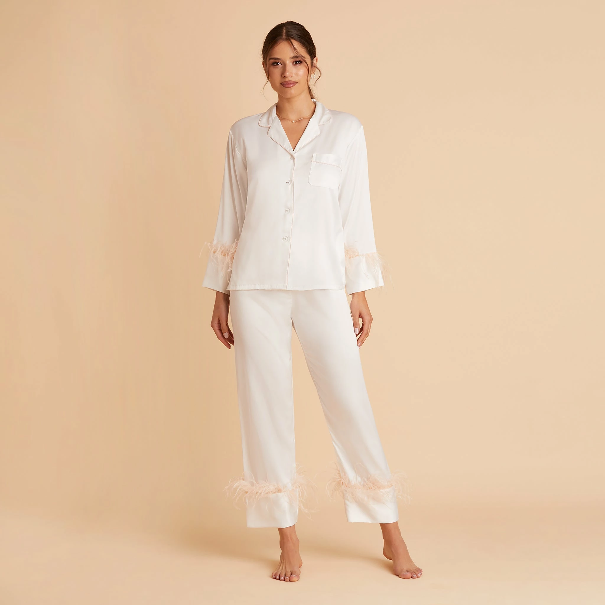 Feathered Pajama Set - White 1 Feathered Pajama Set - White