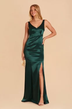 Gloria Shiny Satin Dress - Emerald -US Skirt Sales 2024 BIRDY GREY GLORIA SATIN BRIDESMAID DRESS EMERALD 02