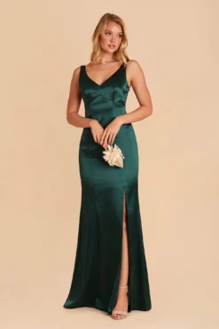 Gloria Shiny Satin Dress - Emerald -US Skirt Sales 2024 BIRDY GREY GLORIA SATIN BRIDESMAID DRESS EMERALD 03