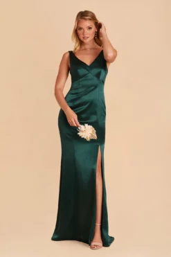 Gloria Shiny Satin Dress - Emerald -US Skirt Sales 2024 BIRDY GREY GLORIA SATIN BRIDESMAID DRESS EMERALD 04