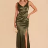 Gloria Shiny Satin Dress - Olive