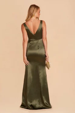 Gloria Shiny Satin Dress - Olive -US Skirt Sales 2024 BIRDY GREY GLORIA SATIN BRIDESMAID DRESS OLIVE 05