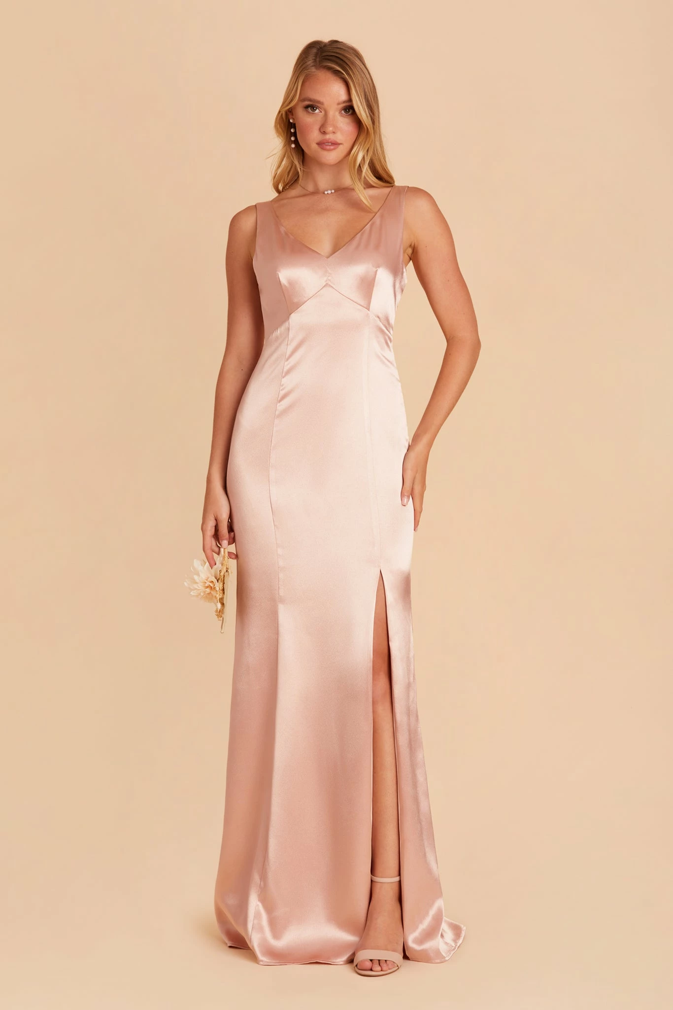 Gloria Shiny Satin Dress - Rose Gold 1 Gloria Shiny Satin Dress - Rose Gold