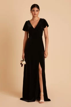 Hannah Velvet Dress - Black -US Skirt Sales 2024 BIRDY GREY HANNAH VELVET BRIDESMAID DRESS BLACK 01