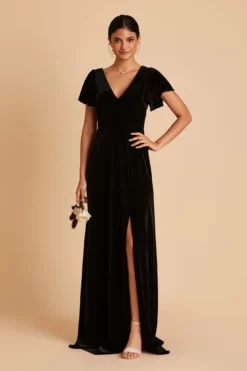 Hannah Velvet Dress - Black -US Skirt Sales 2024 BIRDY GREY HANNAH VELVET BRIDESMAID DRESS BLACK 05