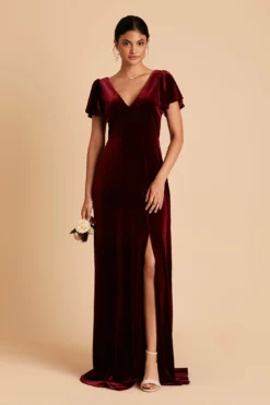 Hannah Velvet Dress - Cabernet -US Skirt Sales 2024 BIRDY GREY HANNAH VELVET BRIDESMAID DRESS CABERNET 01