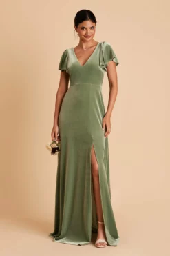 Hannah Velvet Dress - Dark Sage -US Skirt Sales 2024 BIRDY GREY HANNAH VELVET BRIDESMAID DRESS DARK SAGE 01