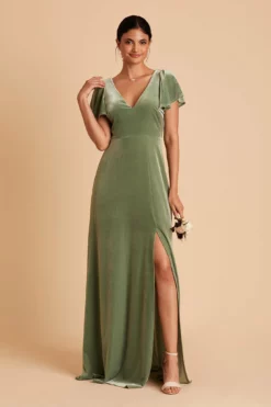 Hannah Velvet Dress - Dark Sage