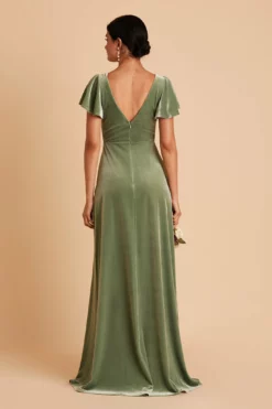 Hannah Velvet Dress - Dark Sage -US Skirt Sales 2024 BIRDY GREY HANNAH VELVET BRIDESMAID DRESS DARK SAGE 05