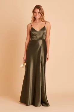 Jay Shiny Satin Dress - Olive -US Skirt Sales 2024 BIRDY GREY JAY BRIDESMAID DRESS OLIVE 01