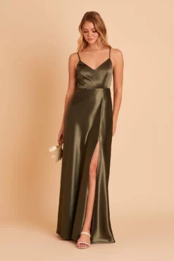 Jay Shiny Satin Dress - Olive -US Skirt Sales 2024 BIRDY GREY JAY BRIDESMAID DRESS OLIVE 04