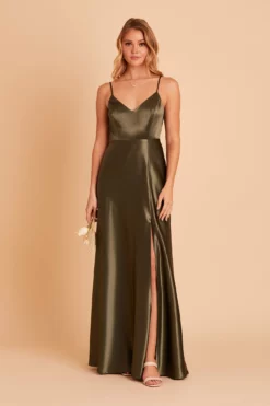 Jay Shiny Satin Dress - Olive -US Skirt Sales 2024 BIRDY GREY JAY BRIDESMAID DRESS OLIVE 05
