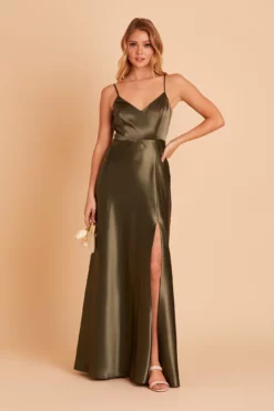 Jay Shiny Satin Dress - Olive