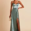 Jay Shiny Satin Dress - Sea Glass