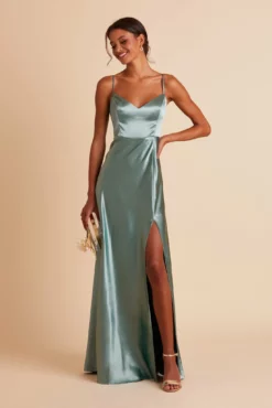 Jay Shiny Satin Dress - Sea Glass
