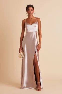Jay Shiny Satin Dress - Taupe -US Skirt Sales 2024 BIRDY GREY JAY BRIDESMAID DRESS TAUPE 01
