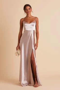 Jay Shiny Satin Dress - Taupe -US Skirt Sales 2024 BIRDY GREY JAY BRIDESMAID DRESS TAUPE 05