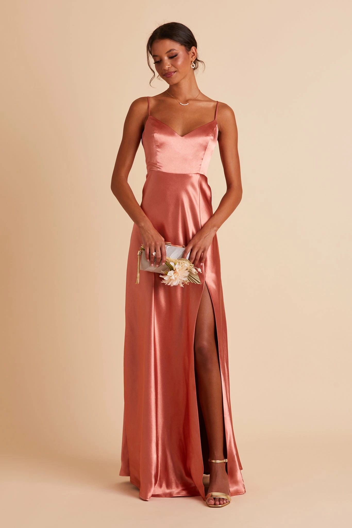 Jay Shiny Satin Dress - Terracotta 6 Jay Shiny Satin Dress - Terracotta - Image 6
