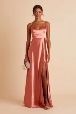 Jay Shiny Satin Dress - Terracotta